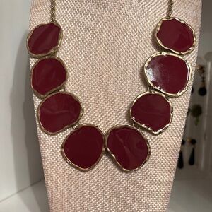 Cookie Lee Gold-Tone Bib Necklace with Burgundy Enamel Discs
